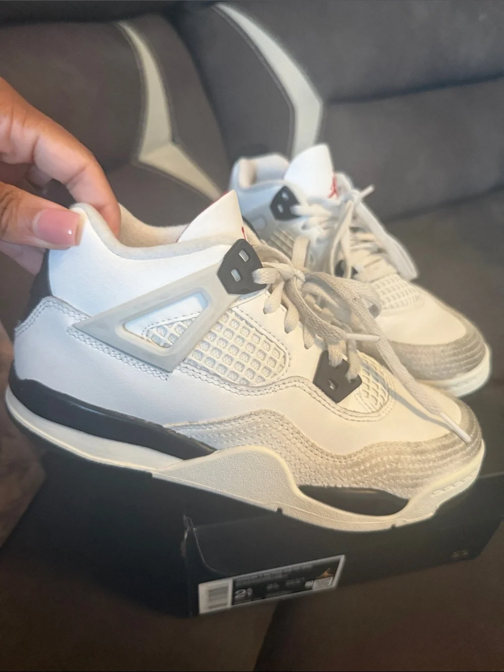 Jordan 4 retro Kids White, Grey & Red Retro Sneakers